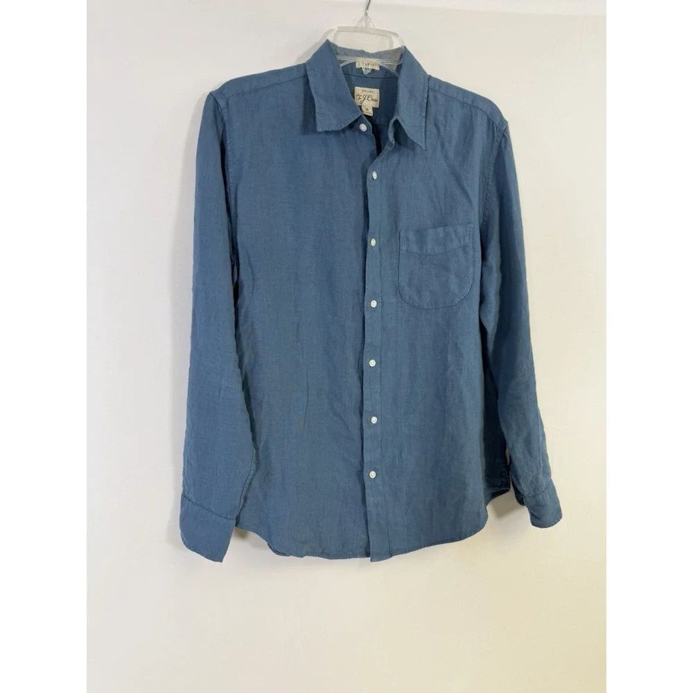 J. Crew 100% Linen Shirt Mens Size M Blue Classic Long Sleeve Button Up Casual
